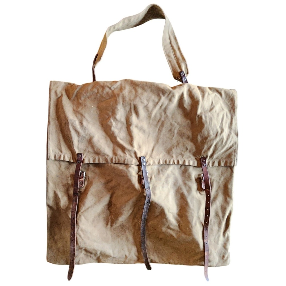 Duluth Monarch 3 Tan VTG 60's Canvas Leather Rucksack Backpack Military Gear Bag